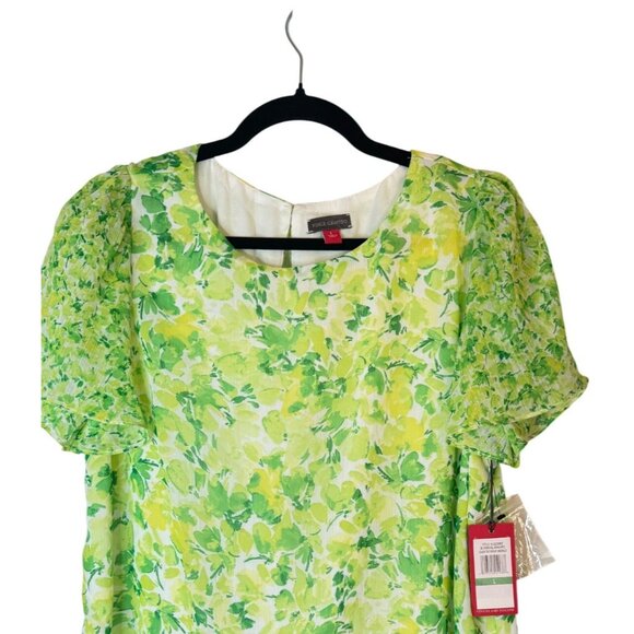 NWT Vince Camuto Large Floral Lime Green & Yellow Short Sleeve Blouse - Picture 4 of 13